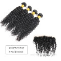 Paquetes con trama de cabello humano de Malasia frontal con encaje de cierre frontal con tejido profundo de la extensión del cabello para el cabello vendedor